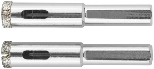 Коронки кольцевые по керамограниту, камню и кафелю алмазные, набор 2 шт., 12х65 мм