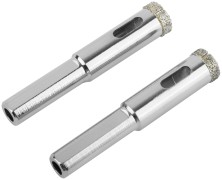 Коронки кольцевые по керамограниту, камню и кафелю алмазные, набор 2 шт., 12х65 мм