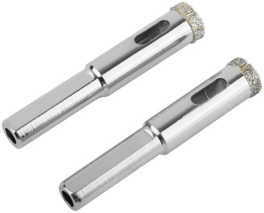 Коронки кольцевые по керамограниту, камню и кафелю алмазные, набор 2 шт., 12х65 мм