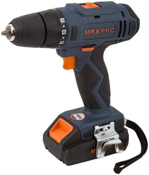 MAX-PRO Дрель-Шуруповерт аккумуляторная 18 В; 0-350/0-1250об/мин; 10мм; 30Нм; 2 батареи (Li-Ion) х1,5Ач; 15+1; 1ч.; регулировка оборотов; резиновые вс