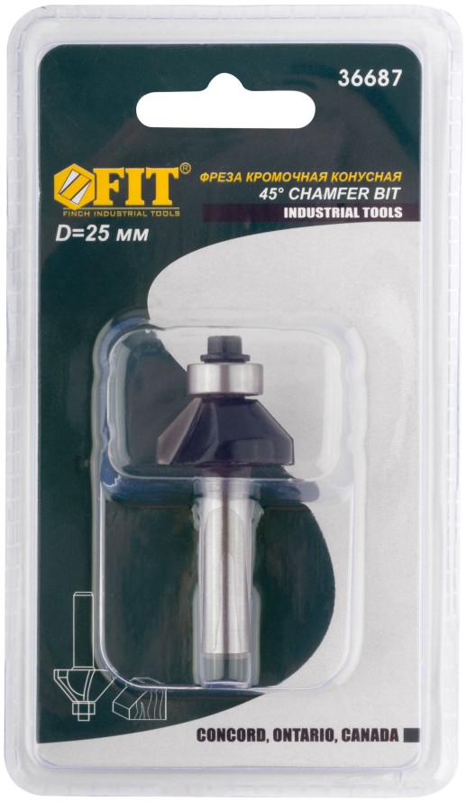 Фреза кромочная конусная с нижним подшипником, угол 45 гр., DxL = 25 х 50 мм