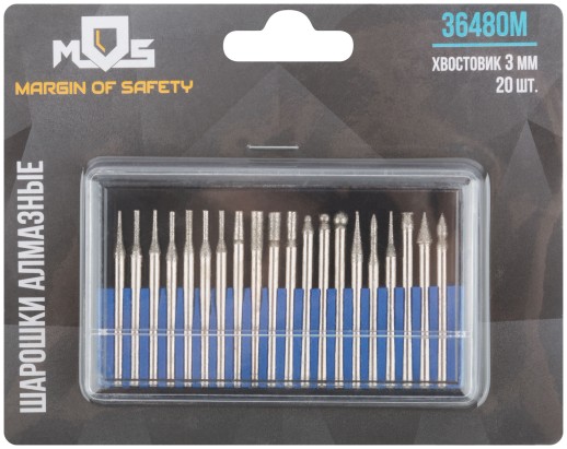 Шарошки, усиленная сталь с алмазным напылением, штифт диам. 3 мм, 20 шт.