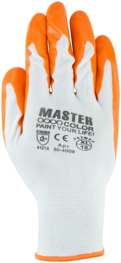 Перчатки белые, полиэстер с обливкой из нитрила (кислото-щелочно стойкие; водоотталкивающие), р-р ХL/10