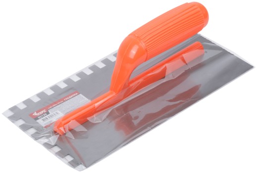 Гладилка стальная с пластиковой ручкой, 280х130 мм зубчатая, зуб 10х10 мм