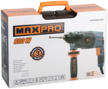 MAX-PRO Перфоратор монтажный 800 Вт; 0-1200об/мин; 2,8Дж; 3 режима; Д/Б/М-30/26/13; 3,2кг; SDS-PLUS; антивибрационная ручка; резиновые вставки; резино