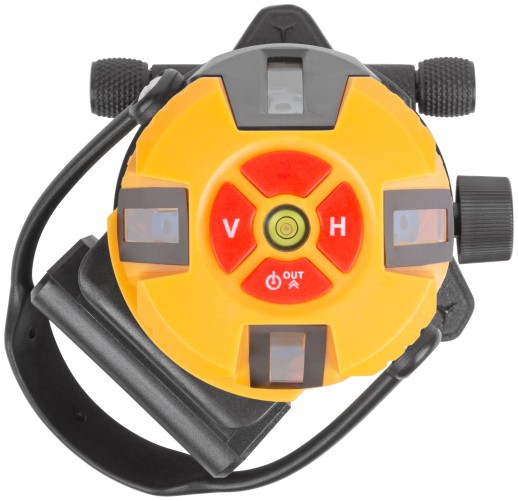 Уровень лазерный самоуспокаивающийся, зеленые лучи, горизонталь + 4 вертикали, диапазон 20 м, Li-Ion аккум., 2 уровня яркости, без треноги, коробка