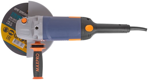 MAX-PRO Шлифмашина угловая 2400 Вт; 6000об/мин; быстрозажимной кожух 230мм; антивибрационная ручка; дополнительные щетки; плавный пуск; поворотная рук