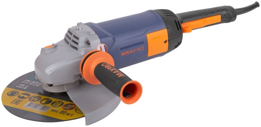 MAX-PRO Шлифмашина угловая 2400 Вт; 6000об/мин; быстрозажимной кожух 230мм; антивибрационная ручка; дополнительные щетки; плавный пуск; поворотная рук