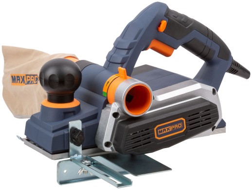 MAX-PRO Рубанок электрический 900 Вт; 16000 об/мин; 82 мм; рез 0-3 мм; паз 0-16 мм; 3,2 кг; защ. пятка; резиновые вставки; пылесборник; дополнительные