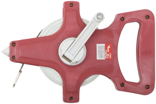 Рулетка землемерная, красный открытый корпус, фибергласовая лента 20 м