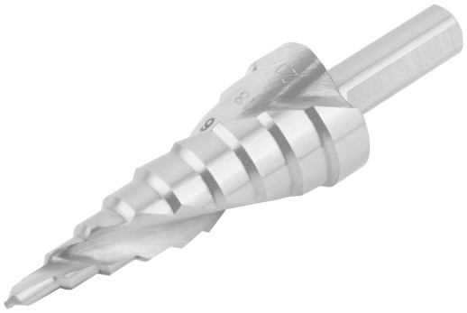 Сверло ступенчатое HSS по металлу, спиральный профиль,  9 ступеней, 4-20 мм