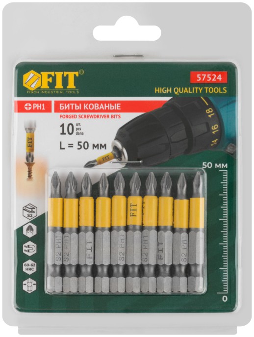 Биты кованые, сталь S2, односторонние 50 мм PH1, Профи 10 шт., блистер
