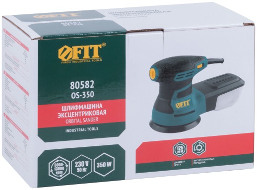 Шлифмашина эксцентриковая 350 Вт; 3000-13000 об/мин; 125 мм; 1,5 кг; липучка; пластик. контейнер; коробка