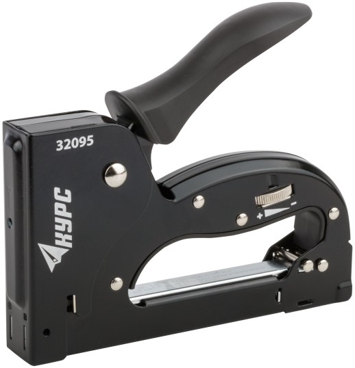 Степлер для узких скоб "тип 53" 4-14 мм, с регулир. силы удара, метал.черный корпус, прорезин.рычаг