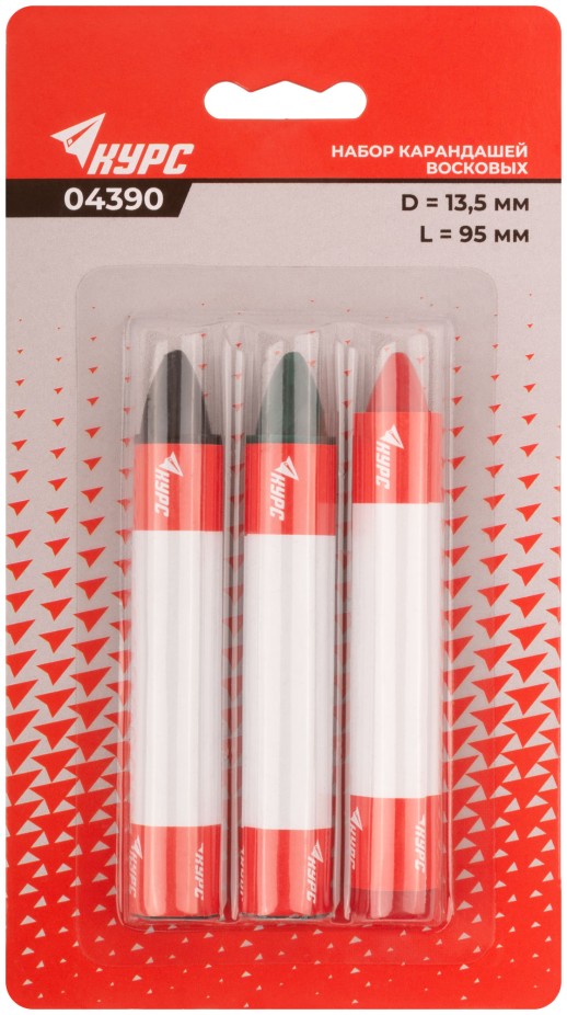 Карандаши разметочные восковые, набор 3 шт. ( черный / зеленый / красный ), 95 мм