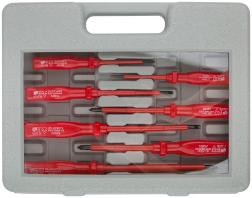 Отвертки изолированные 1000 В, CrV сталь, пластик. ручки, пластиковый кейс, набор 8 шт.+ 1 индикаторная