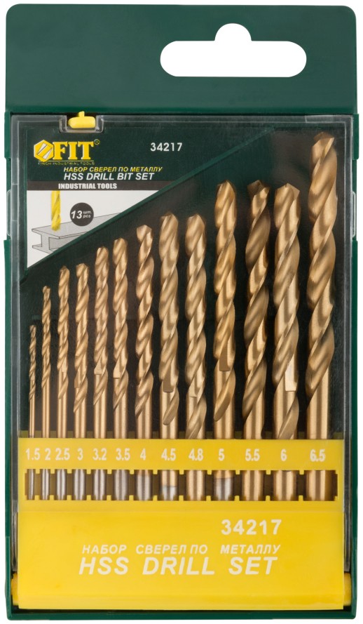 Набор сверл HSS по металлу, титановое покрытие, 13 шт. (1,5-2-2,5-3-3,2-3,5-4-4,5-4,8-5-5,5-6-6,5 мм)
