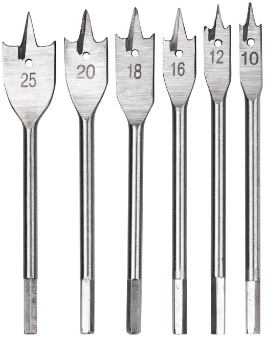 Свёрла по дереву перовые набор, 6 шт. (10-12-16-18-20-25 мм)
