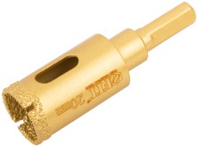 Коронка кольцевая по керамограниту, камню, кафелю и стеклу алмазная, вакуумное спекание 20х65 мм