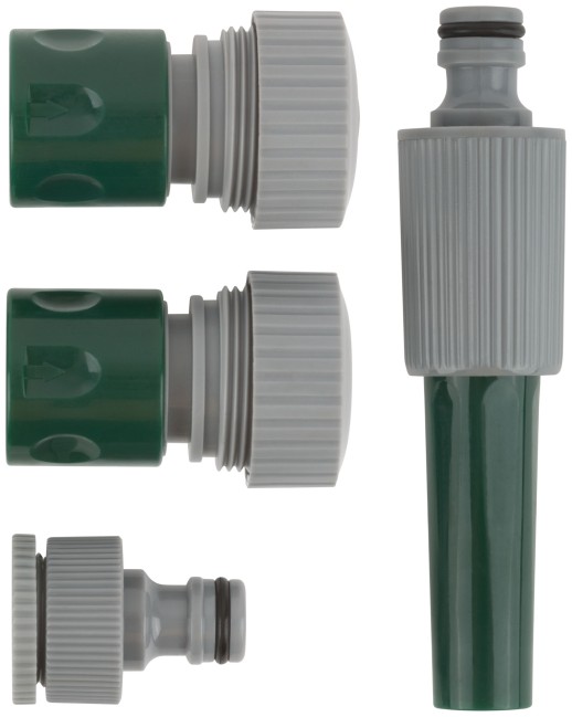 Набор поливочный 4 шт. 3/4" (насадка для полива,соединитель, соединитель с автостопом, адаптер внешний)