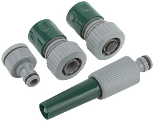 Набор поливочный 4 шт. 3/4" (насадка для полива,соединитель, соединитель с автостопом, адаптер внешний)