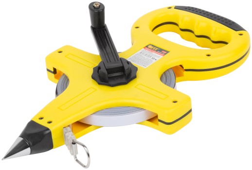 Рулетка геодезическая, стальная лента, желтый открытый пластиковый корпус, прорезиненная ручка 50 м