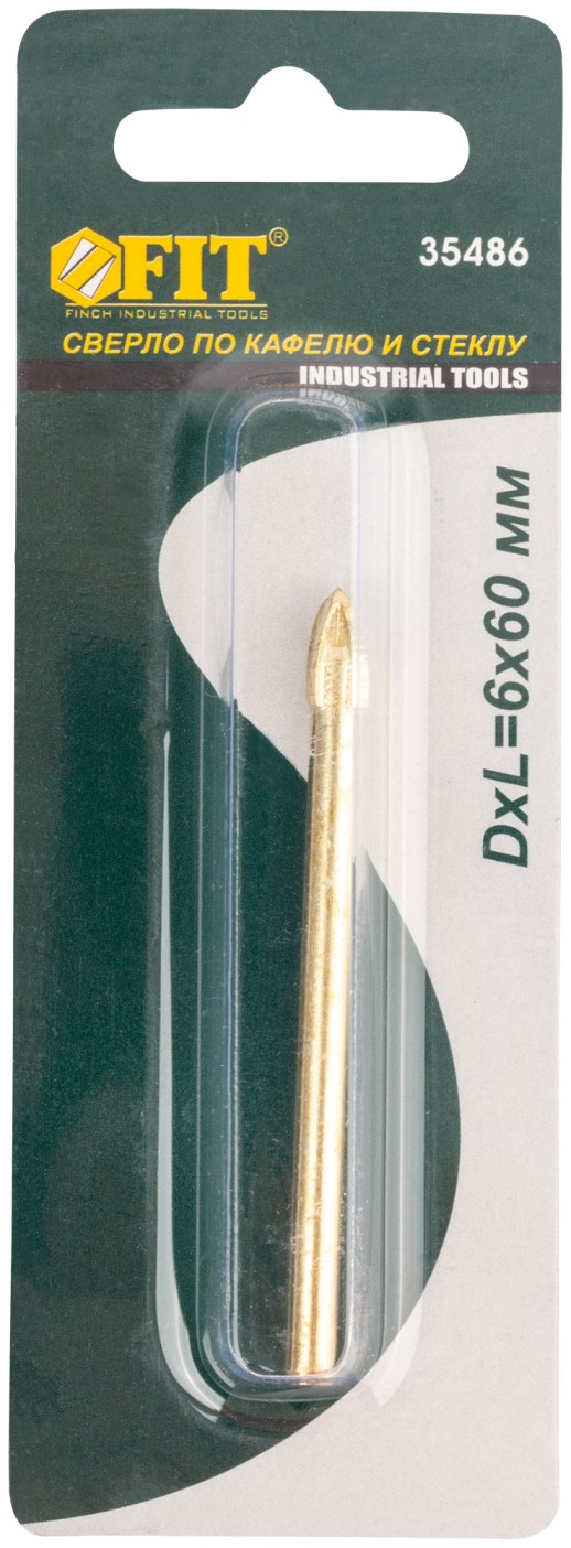 Сверло по кафелю и стеклу, 4 режущие кромки, титановое покрытие  6х60 мм