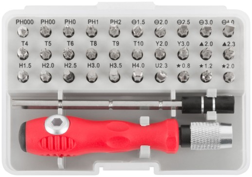 Отвертка с битами для точных работ, 30 бит, удлинитель, в пластиковом боксе