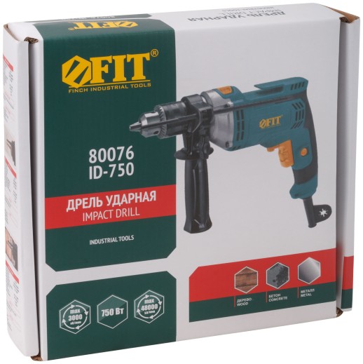 Дрель ударная  750 Вт; 0-3000 об/мин; КлП 13мм; мет. корп.; рез. накл.; коробка