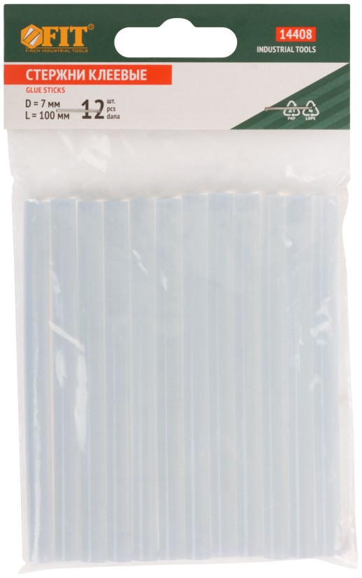 Стержни клеевые бесцветные д.7 мм x 100 мм, 12 шт.