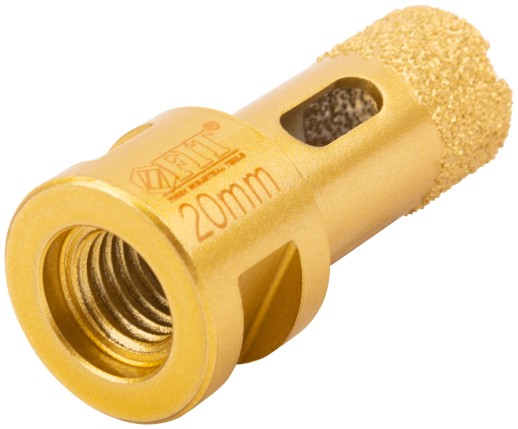 Коронка кольцевая для УШМ, М14, по керамограниту, камню и кафелю алмазная, вакуумное спекание 20х60 мм