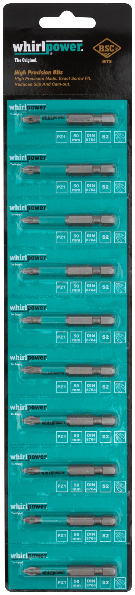 Биты WP, сталь S2, с насечкой, Профи, 50 мм PZ1, 10 шт.