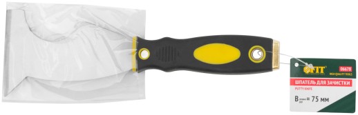 Шпатель многофункциональный Профи, толщ.лезв.1 мм, двухкомп. ручка с метал. бойком, усил.сталь, 75 мм