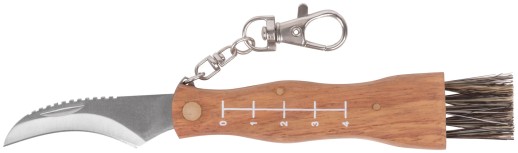 Нож грибника складной, нерж.сталь, деревянная ручка, 170 мм, изогнутое лезвие 45 мм, кисточка, брелок