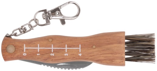 Нож грибника складной, нерж.сталь, деревянная ручка, 170 мм, изогнутое лезвие 45 мм, кисточка, брелок