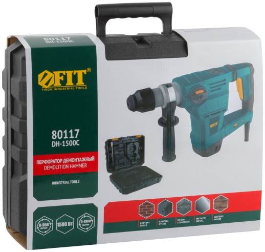 Перфоратор демонтажный 1500 Вт; 0-950 об/мин; 0-4300 уд/мин; 5 Дж; 3 реж.; SDS-plus; БС щеток; 5,2 кг; кейс