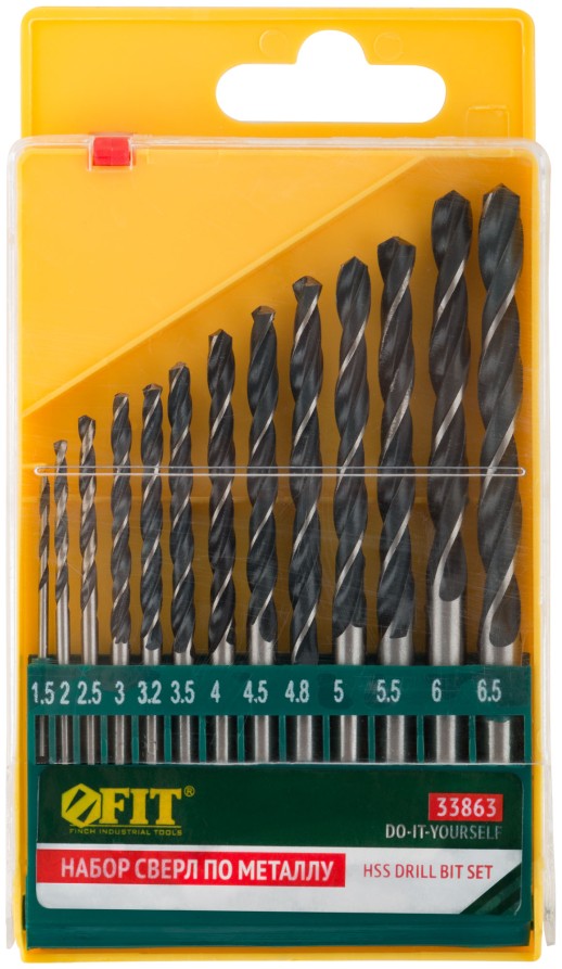 Набор сверл по металлу HSS черненых, 13 шт. (1,5-2-2,5-3-3,2-3,5-4-4,5-4,8-5-5,5-6-6,5 мм)