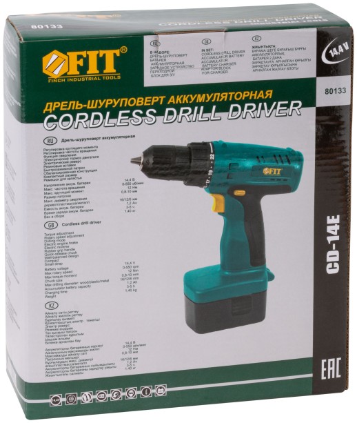 Дрель-Шуруповерт акк. 14,4 В; 0-550 об/мин; 12,0 Нм; 1 (Ni-Cd) 1,2 Ач; 3-5 ч.; рез. накл.; коробка