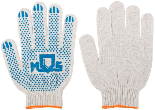 Перчатки вязаные (4 нити), х/б, с ПВХ, 10 класс вязки