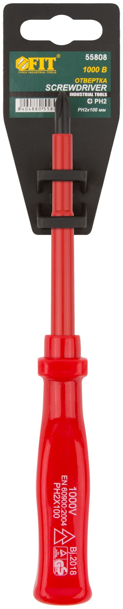 Отвертка изолированная 1000 В, CrV сталь, пластиковая ручка РН2 х 100 мм