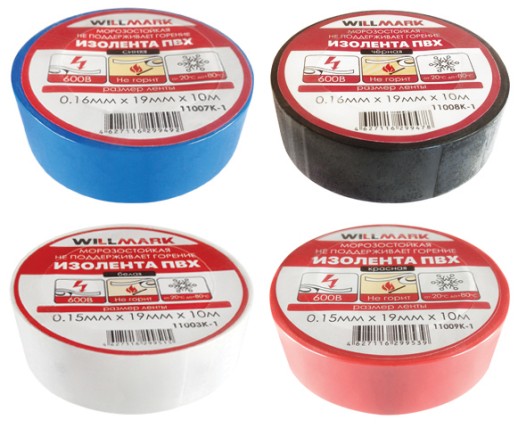 Изолента ПВХ самозатухающая WILLMARK 19 мм х 0,16 мм х 10 м ( синяя )