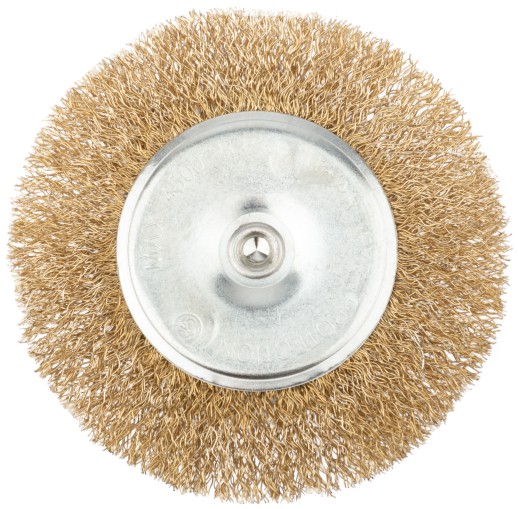 Корщетка дисковая прямая, со шпилькой, стальная латунированная волнистая проволока 100 мм