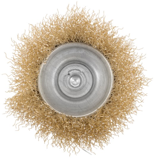 Корщетка чашечная, со шпилькой, стальная латунированная волнистая проволока 65 мм