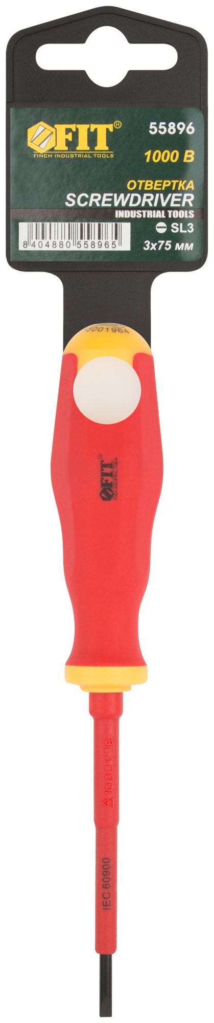 Отвертка изолированная 1000 В, CrV сталь, прорезиненная ручка 3х75 мм SL
