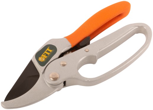 Секатор Профи, храп.механизм, режущ.кромки встык с наковальней, тефл.покр.лезвий, алюм.корпус 200 мм