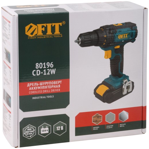 Дрель-Шуруповерт акк. 12,0 В; 0-350/1300 об/мин; 19,0 Нм; 1 (Li-Ion) 1,3 Ач; 1,5 ч.; рез. накл.; коробка