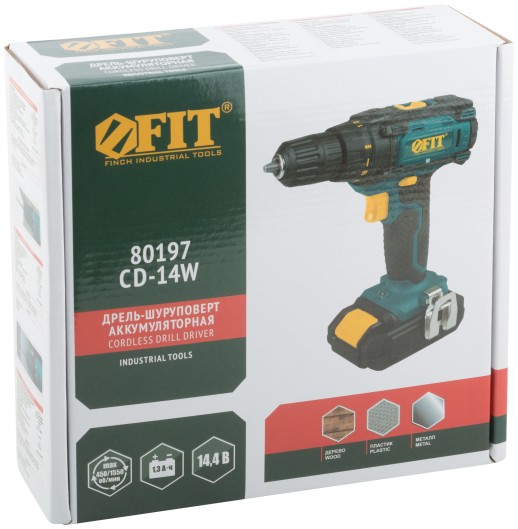 Дрель-Шуруповерт акк. 14,4 В; 0-450/1550 об/мин; 23,0 Нм; 1 (Li-Ion) 1,3 Ач; 1,5 ч.; рез. накл.; коробка