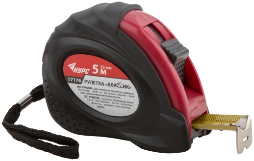 Рулетка прорезиненный корпус "Классик" 5 м x 25 мм
