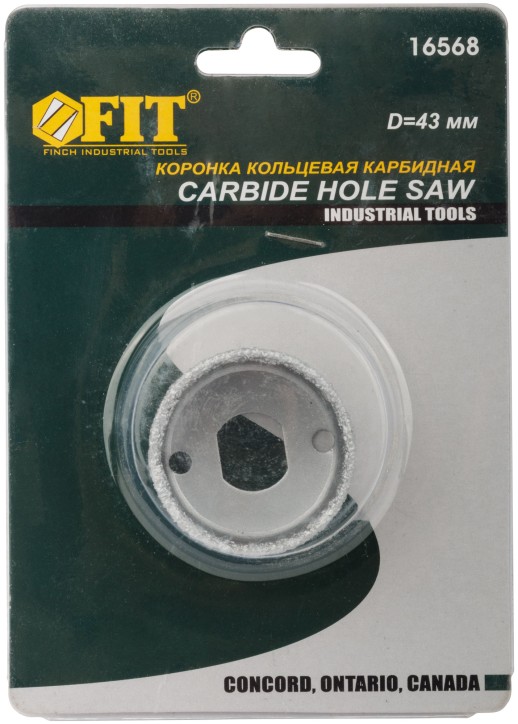 Коронка кольцевая по кафелю карбидная, глубина пропила 25 мм, 43 мм