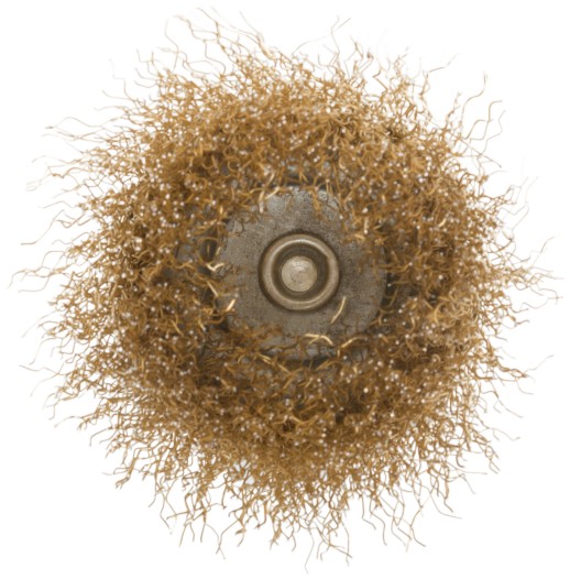 Корщетка, тип "чашка", со штифтом, стальная латунированная волнистая проволока 75 мм